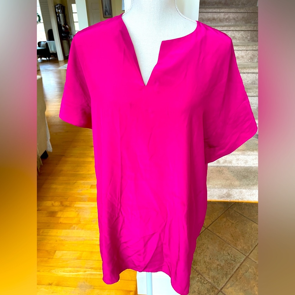 Lafayette 148 New York Fuchsia Short-Sleeve Split-Neck Blouse